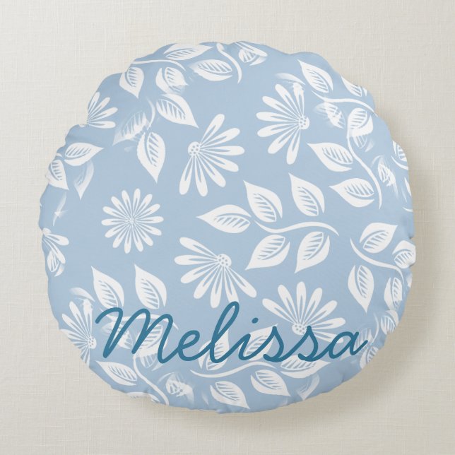 Klassisches Blumenmuster - Wählen Sie Ihre Farbe!  Rundes Kissen (Vorderseite)
