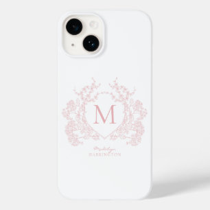 Klassisches Blush-Pink-Blumenwappen-Monogramm Case-Mate iPhone 14 Hülle