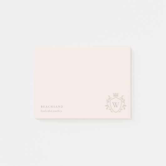 Klassisches Blush Pink Monogram, Blumenkronen-Wapp Post-it Klebezettel (Vorderseite)