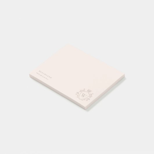 Klassisches Blush Pink Monogram, Blumenkronen-Wapp Post-it Klebezettel (angewinkelt)
