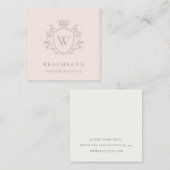 Klassisches Blush Pink Monogram, Blumenkronen-Wapp Quadratische Visitenkarte (Vorne/Hinten)