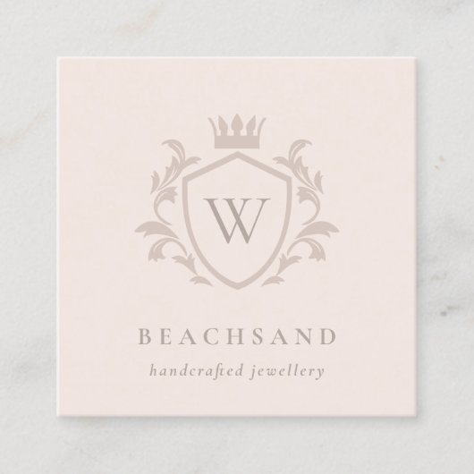 Klassisches Blush Pink Monogram, Blumenkronen-Wapp Quadratische Visitenkarte (Vorderseite)