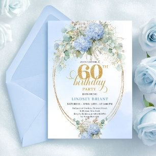 Klassisches Bohemian Soft Blue Greenery 60. Geburt Einladung
