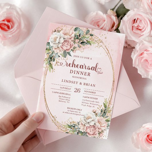 Klassisches Boho-Roségold-Eukalyptus-Probedinner Einladung