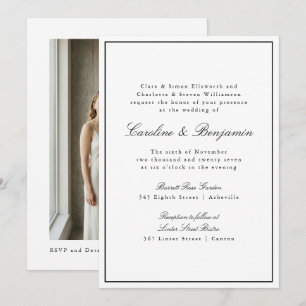 Klassisches Border-Script Weiß Elegante Foto-Hochz Einladung