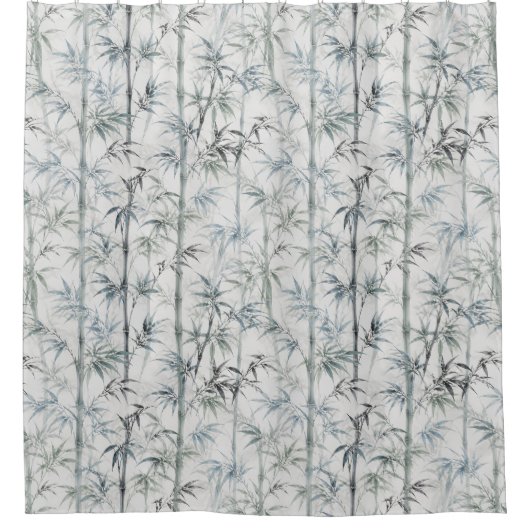 Klassisches botanisches Bambusmuster in Indigoblau Duschvorhang (Vorderseite)