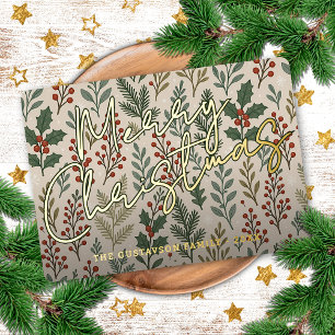 Klassisches botanisches Holly Berry Floral Muster  Folien Feiertagskarte