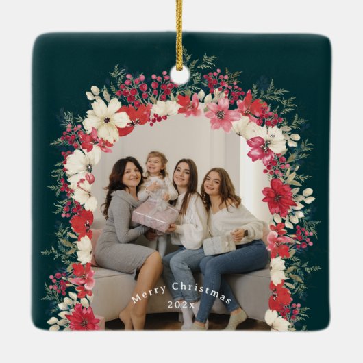 Klassisches Botanisches Jährliches Keepake-Foto Keramikornament (Rückseite)