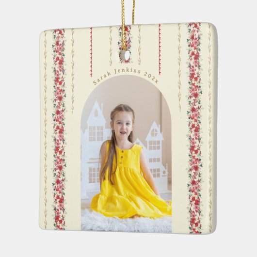 Klassisches Botanisches Jährliches Keepake-Foto Keramikornament (Links)