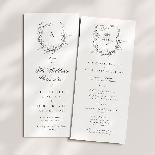 klassisches botanisches monogrammiertes Hochzeitsw Programm