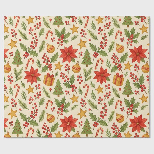 Klassisches Botanisches Poinsettia Blumenmuster Geschenkpapier (Flach)