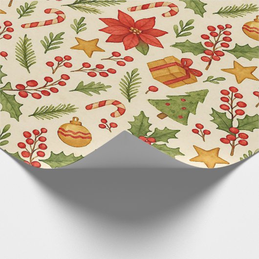 Klassisches Botanisches Poinsettia Blumenmuster Geschenkpapier (Ecke)