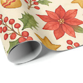 Klassisches Botanisches Poinsettia Blumenmuster Geschenkpapier (Rolleneckpunkt)