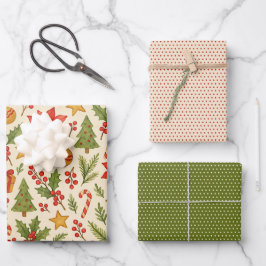 Klassisches Botanisches Poinsettia Blumenmuster Geschenkpapier Set