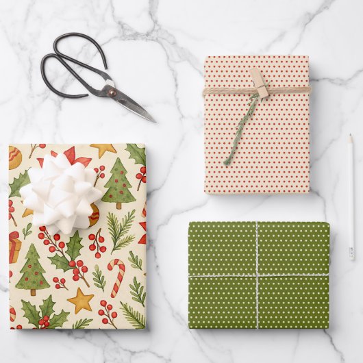 Klassisches Botanisches Poinsettia Blumenmuster Geschenkpapier Set (Vorderseite)