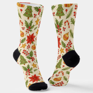 Klassisches botanisches Poinsettien-Blumenkunst-Mu Socken