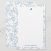 Klassisches botanisches Toile-Monogramm Französisc Briefpapier (Vorne/Hinten)