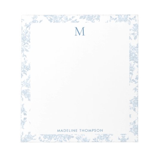 Klassisches botanisches Toile-Monogramm Französisc Notizblock (Vorderseite)