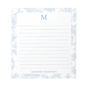 Klassisches botanisches Toile-Monogramm Französisc Notizblock
