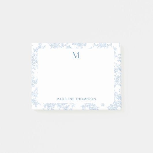 Klassisches botanisches Toile-Monogramm Französisc Post-it Klebezettel (Vorderseite)