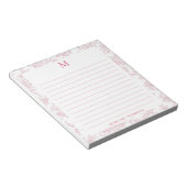 Klassisches botanisches Toile-Monogramm mit roter Notizblock (angewinkelt)