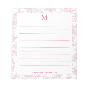 Klassisches botanisches Toile-Monogramm mit roter Notizblock