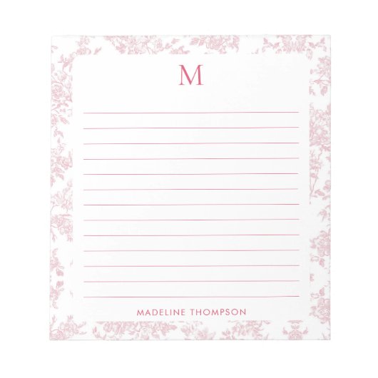 Klassisches botanisches Toile-Monogramm mit roter Notizblock (Vorderseite)
