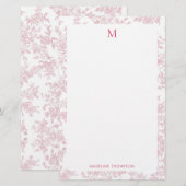 Klassisches botanisches Toile-Monogramm Rot Briefpapier (Vorne/Hinten)