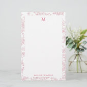 Klassisches botanisches Toile-Monogramm Rot Briefpapier (Stehend Vorderseite)
