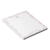 Klassisches botanisches Toile-Monogramm Rot Notizblock (angewinkelt)