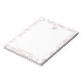 Klassisches botanisches Toile-Monogramm Rot Notizblock (Rotiert)