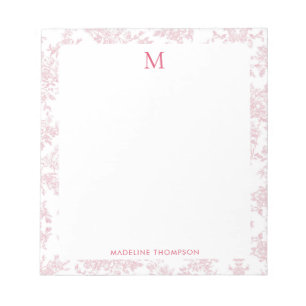 Klassisches botanisches Toile-Monogramm Rot Notizblock