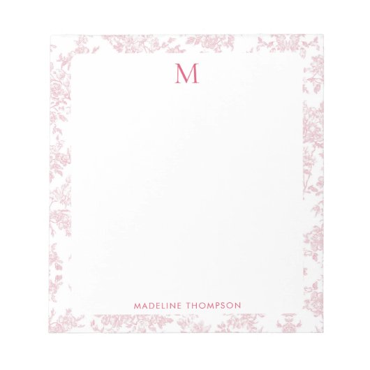 Klassisches botanisches Toile-Monogramm Rot Notizblock (Vorderseite)