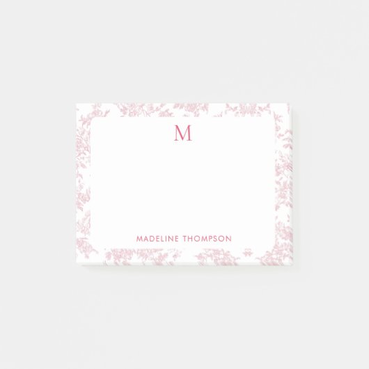 Klassisches botanisches Toile-Monogramm Rot Post-it Klebezettel (Vorderseite)