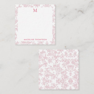 Klassisches botanisches Toile-Monogramm rotes Quad Mitteilungskarte