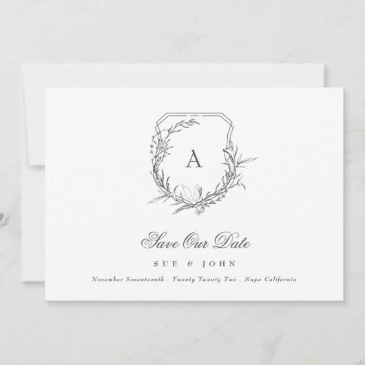 klassisches botanisches Wappen-Monogramm-Foto Save The Date (Vorderseite)