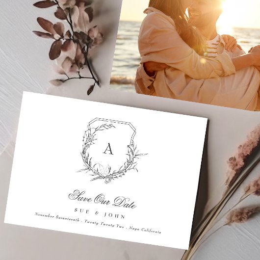 klassisches botanisches Wappen-Monogramm-Foto Save The Date