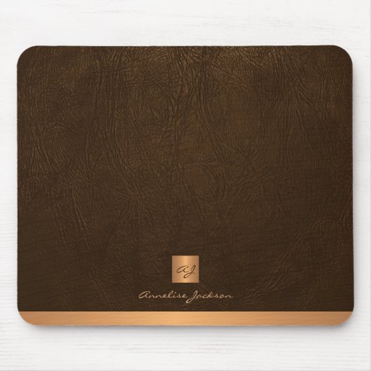 Klassisches braunes Ledergold mit Monogramm Mousepad (Vorne)