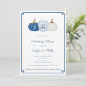 Klassisches Brautparty für blaue und weiße Pumpkin Einladung (Stehend Vorderseite)