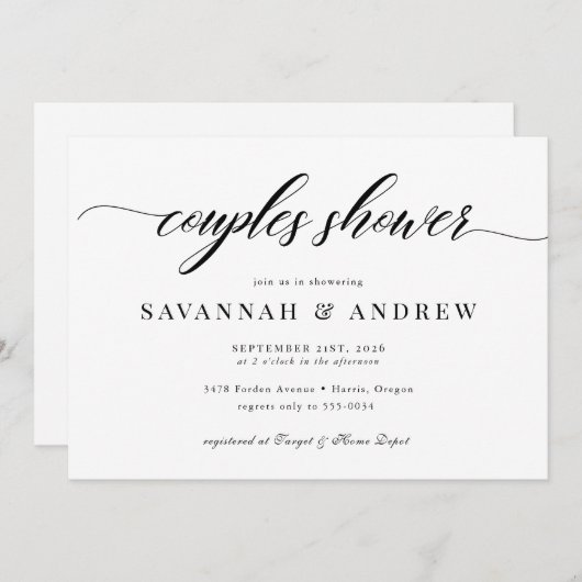 Klassisches Brautparty für elegante Skriptpaare Einladung (Vorne/Hinten)