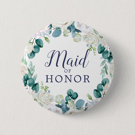 Klassisches Brautparty für weiße Blume Trauzeugin Button (Vorderseite)