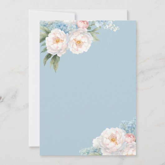 Klassisches Brautparty mit blauen und rosa Blume Einladung (Rückseite)