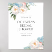 Klassisches Brautparty mit blauen und rosa Blume Poster (Vorne)