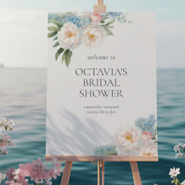 Klassisches Brautparty mit blauen und rosa Blume Poster