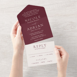 Klassisches Burgund Elegante Hochzeit All In One Einladung