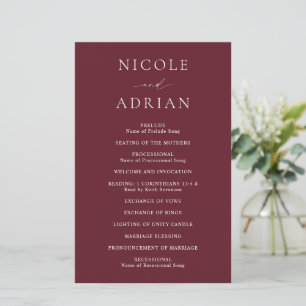 Klassisches Burgund Elegantes Hochzeitsprogramm