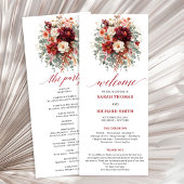Klassisches Burgunder-Gold-Blumen-Hochzeitsprogram Programm