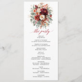 Klassisches Burgunder-Gold-Blumen-Hochzeitsprogram Programm (Rückseite)