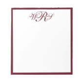 Klassisches burgunder Monogramm Notizblock (Vorderseite)