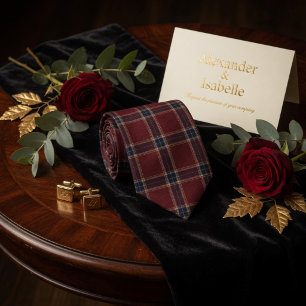 Klassisches Burgunderrot und Marineblau Tartan Kar Krawatte